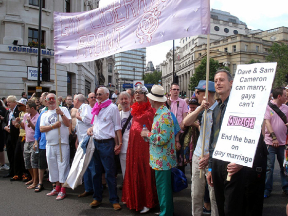 GLF veterans leading a million marchers on London Gay Pride March 3rd July 2010. Photo by Tom Barber.